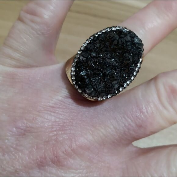Vintage golden hammered druzy cuff ring - Picture 10 of 10
